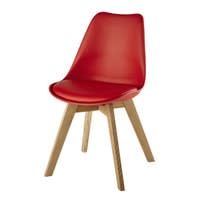 Sedia scandinava rossa con gambe in rovere massiccio Sedia scandinava rossa con gambe in rovere massiccio