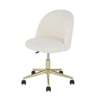 MAURICETTE - Sedia scrivania a rotelle bouclé bianco e metallo color ottone