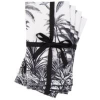 PARADISE - Serviettes en coton bio imprimé tropical blanc et noir (x4)