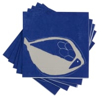 SOLLIES - Lot de 4 - Serviettes en papier bleu motif poisson écru (x20)