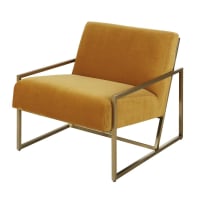 CITIZEN - Sessel mit goldfarbenen Stahlfüßen und gelbem Samtbezug