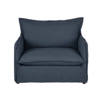 BARCELONE - Sessel mit nachtblauem Leinen-Crinkle-Bezug,ausziehbar