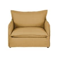 BARCELONE - Sessel mit ockerfarbenem Leinen-Crinkle-Bezug,ausziehbar
