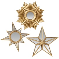 WILSON - Set di 3 specchi dorati in resina a forma di sole e stella
