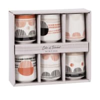 BELINA - Set met 6 witte, rode, zwarte en grijze kopjes van gres