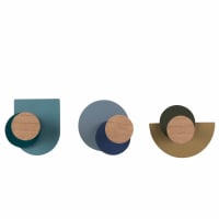CINTRA - Set of 3 multicoloured metal and wood coat hooks