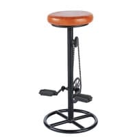 Sgabello da bar stile industriale in pelle color cognac e metallo nero Sgabello da bar stile industriale in pelle color cognac e metallo nero