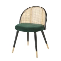 MAURICETTE - Silla vintage verde con rejilla de ratán y abedul macizo