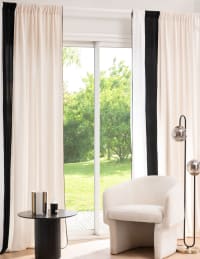 CANNIZO - Single black, beige and taupe cotton and linen concealed tab curtain 140x250cm