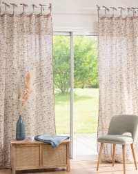 ARENNES - Single cotton and linen eyelet curtain with ecru floral print 140x250cm