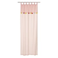 TROPICOOL - Single Pink Cotton Tie Top Net Curtain with Pom Poms 105x250