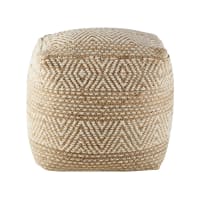 SINBAD - Sitzpouf aus Jute und Baumwolle, weiß und beige mit grafischen Motiven