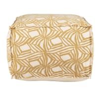 CLARA - Sitzpouf aus recycelter Baumwolle mit senfgelben Motiven