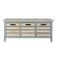 LEANDRE - Small 3-drawer storage unit in green and bleached wood