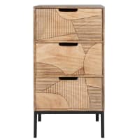 BORIS - Small solid mango wood and black metal 3-drawer furniture unit