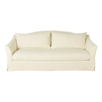 ANAELLE - Sofá cama de 3/4 plazas de lino grueso color marfil con colchón de 10 cm