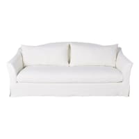 ANAELLE - Sofá cama de 3/4 plazas de lino superior blanco, colchón de 10 cm