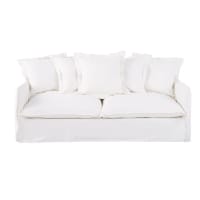 Sofá cama de 3/4 plazas de lino superior beige, colchón de 10 cm Louvain