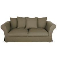 ROMA - Sofá cama de 3/4 plazas de lino verde caqui con colchón de 12 cm