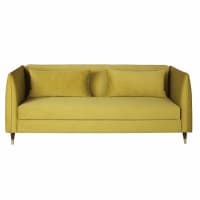 ELMUT - Sofá cama de 3/4 plazas de terciopelo amarillo