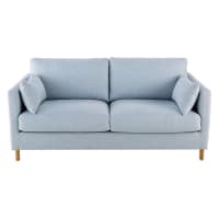 JULIAN - Sofá cama de 3 plazas azul claro, con colchón de 10 cm