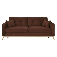 BROOKE - Sofá cama de estilo escandinavo de 3/4 plazas de terciopelo marrón