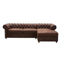 CHESTERFIELD - Sofá cama esquinero derecho de 5 plazas de antelina marrón