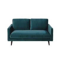 KANT - Sofá de 2 plazas de terciopelo azul pavo real
