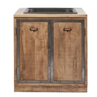 MELCHIOR - Solid Mango Wood 2-Door Kitchen Base Unit with Sink