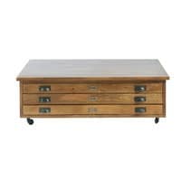 Solid Mango Wood 3-Drawer Wheeled Coffee Table Solid Mango Wood 3-Drawer Wheeled Coffee Table