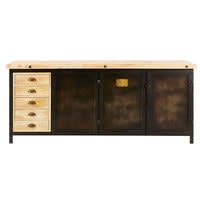 Solid Mango Wood and Black Metal 3-Door 5-Drawer Sideboard Solid Mango Wood and Black Metal 3-Door 5-Drawer Sideboard