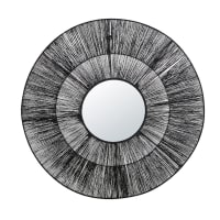 LAGO - Specchio in rattan e fibra vegetale neri Ø 110 cm