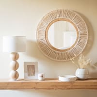 SAFI - Specchio rotondo intrecciato bianco, 70 cm
