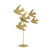 SUZANNE - Statue of swallows on shiny gold metal stand H42cm