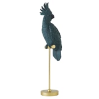 SUZANNE - Statue perroquet bleu sur socle en métal doré H60
