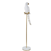 PERROKA - Statue perroquet sur branche blanche et doré mat H121