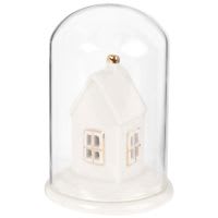 Statuette maison en porcelaine sous cloche en verre H12 Statuette maison en porcelaine sous cloche en verre H12