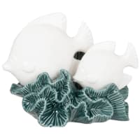 CORALIS - Statuette poissons et corail en porcelaine blanche et verte H16