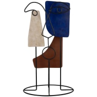 OLBIUS - Statuette visage filaire noir, bleu, marron et beige H35