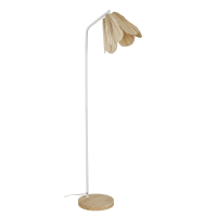EMMA - Stehlampe aus Kautschuk und weißem Metall, Schirm aus Raffiabast, H133cm