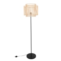 ESTEVEZ - Stehlampe aus schwarzem Metall mit Lampenschirm aus braunem Rattan, H159cm