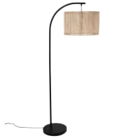 VANEELA - Stehlampe aus schwarzem Metall mit Lampenschirm aus brauner Jute, H150cm