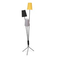 Stehlampe mit drei Leuchten SVEA aus Metall und Stoff, H 155 cm, grau/schwarz/gelb Stehlampe mit drei Leuchten SVEA aus Metall und Stoff, H 155 cm, grau/schwarz/gelb