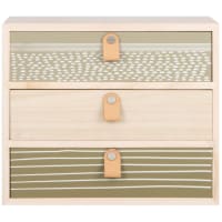 Storage in beige, olive green and grey with 3 drawers