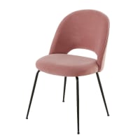 ISYS - Stuhl aus schwarzem Metall mit rosafarbenem Samtbezug