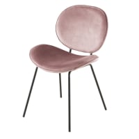 LUNA - Stuhl aus schwarzem Metall mit rosafarbenem Samtbezug