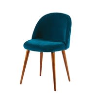 Stuhl im Vintage-Stil aus türkisblauem Samt und Massivbirke Stuhl im Vintage-Stil aus türkisblauem Samt und Massivbirke