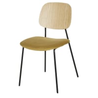 EYE - Stuhl mit ockerfarbenem Samtbezug und Rückenlehne in natürlichen Farben, OEKO-TEX®-zertifiziert
