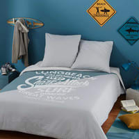 SURFING Printed Grey and Blue Cotton Bedspread 220 x 240 cm SURFING Printed Grey and Blue Cotton Bedspread 220 x 240 cm