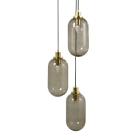 EDISON - Suspension triple en verre fumé et métal doré